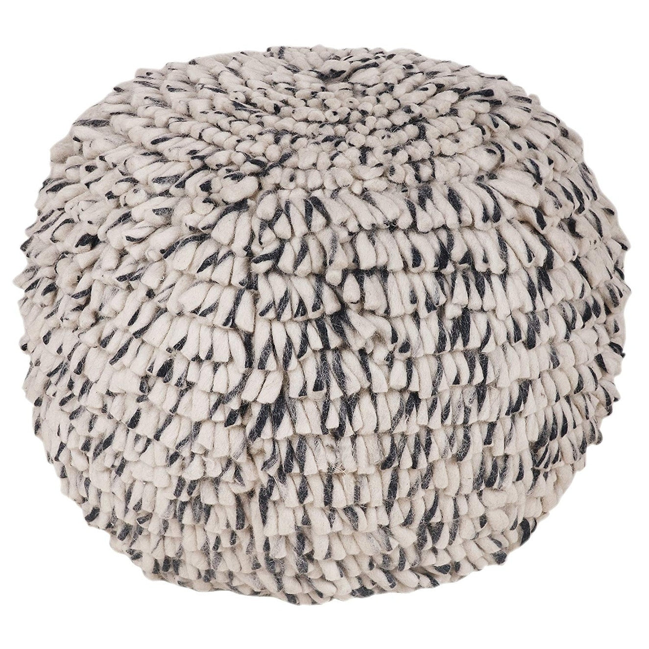 Navy And White Wool Swirled Texture Pouf