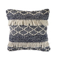 Navy And Ivory Textured With Fringe Throw Pillow