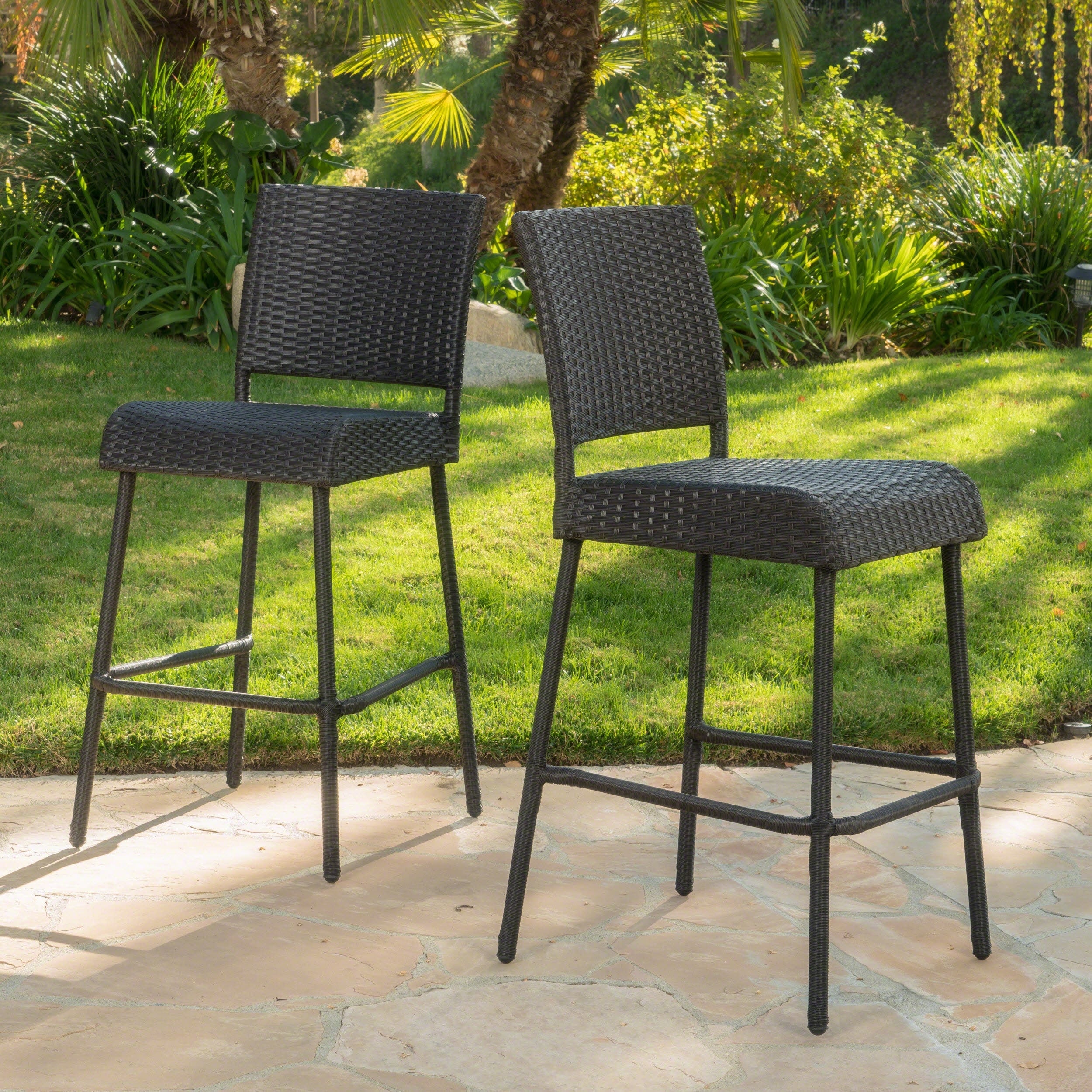 Neal Outdoor Wicker Barstools By Christopher Knight Home