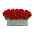 Nearly Natural 18 Inch X 28 Inch X 16 Inch Indoor Outdoor Uv Resistant Artificial Geranium Plant In Stone Planter