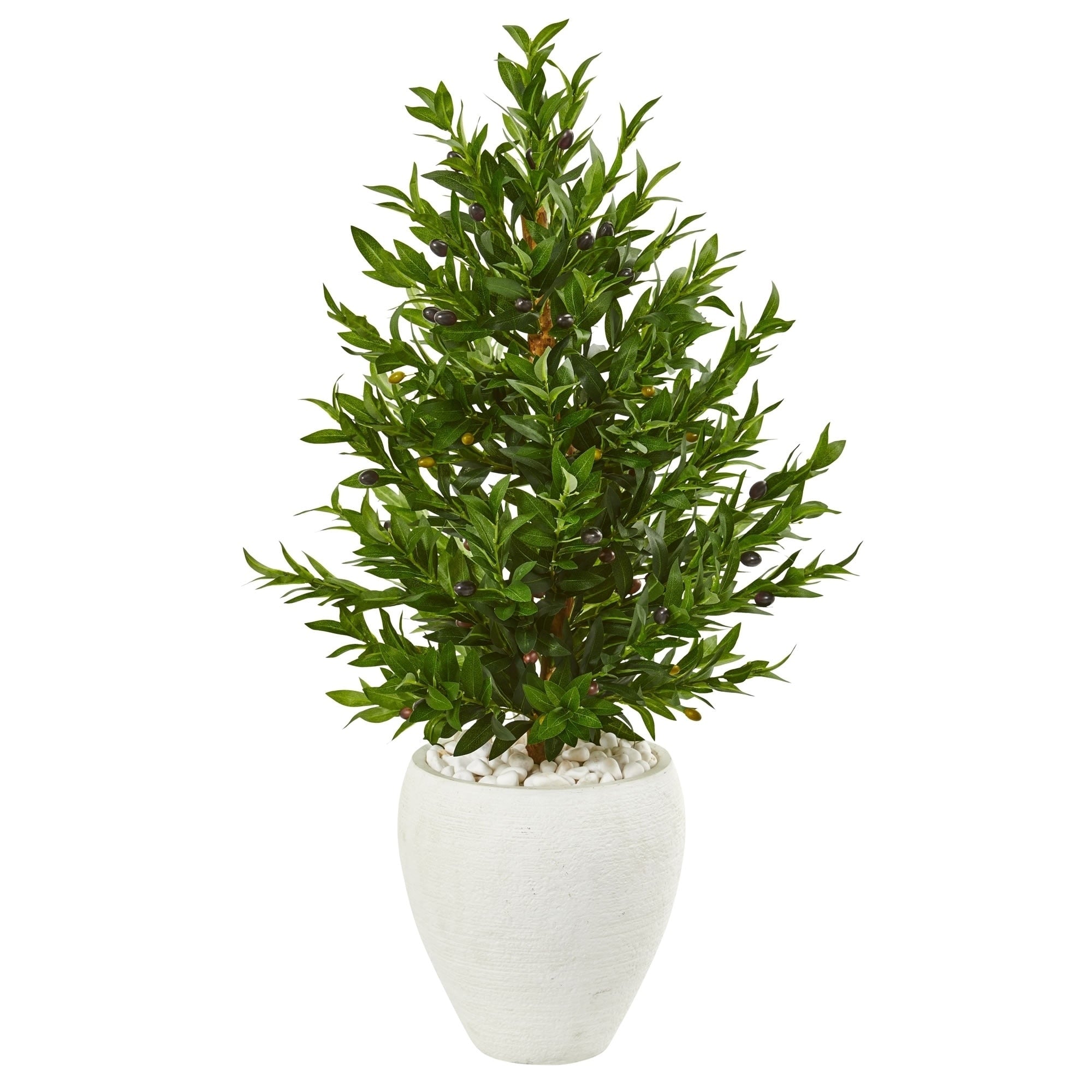 Nearly Natural 3.5 Foot Olive Cone Topiary Indoor Outdoor Uv Resistant Artificial Tree In White Planter