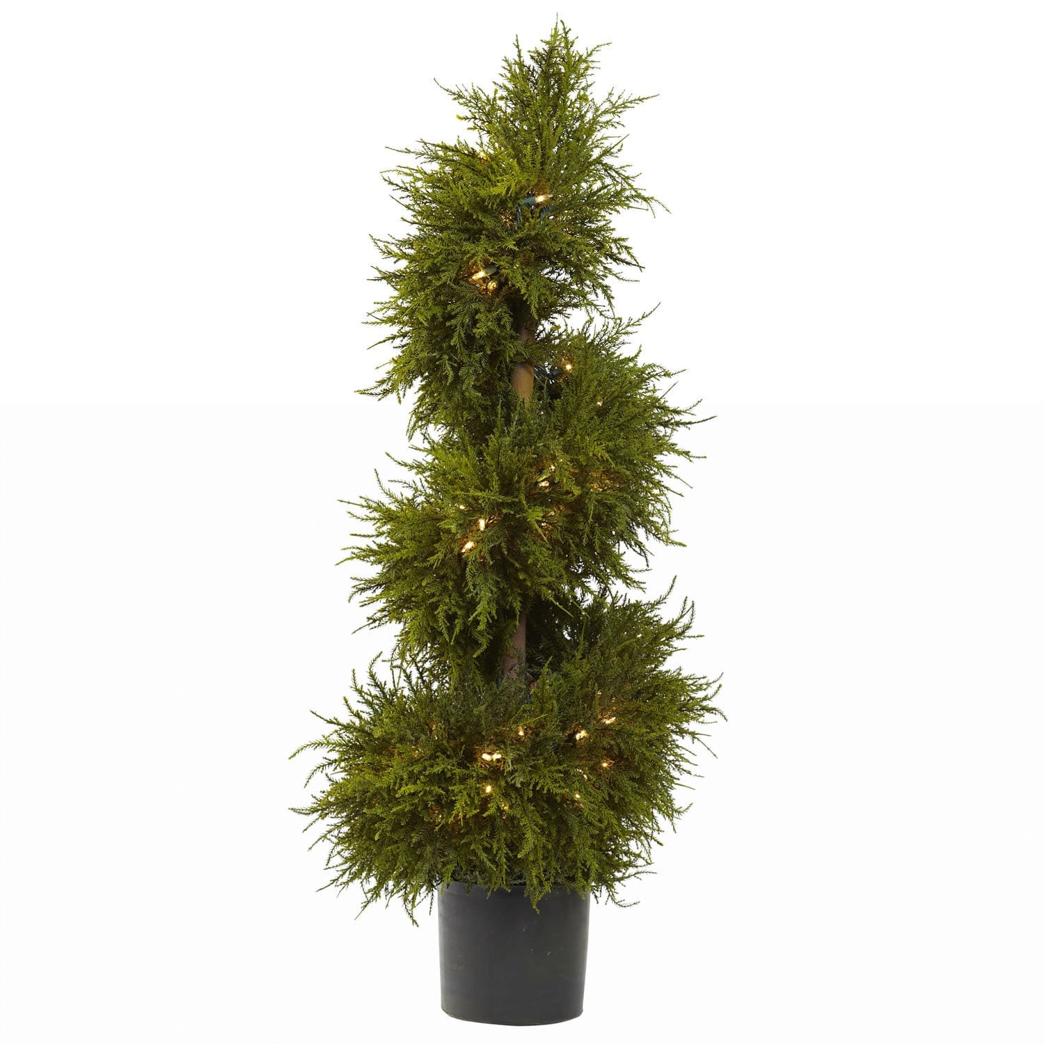 Nearly Natural 43 Inch Cedar Spiral Topiary With Lights Decorative Plant