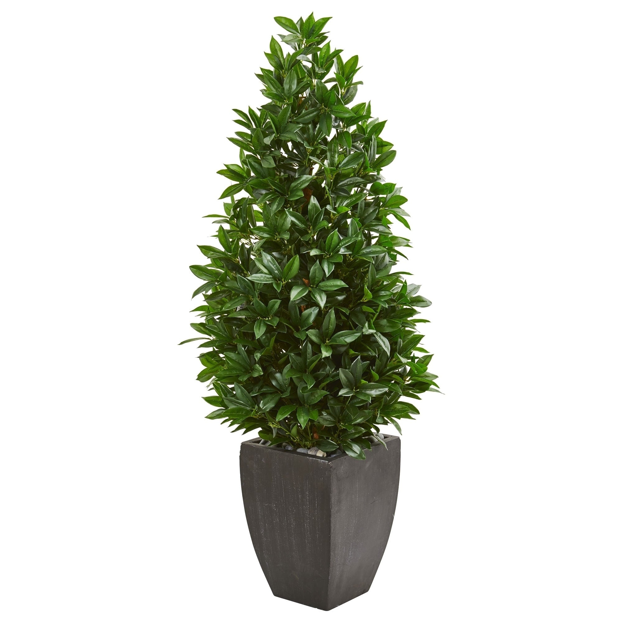 Nearly Natural 56 Inch Indoor Outdoor Uv Resistant Bay Leaf Cone Topiary Artificial Tree In Black Planter