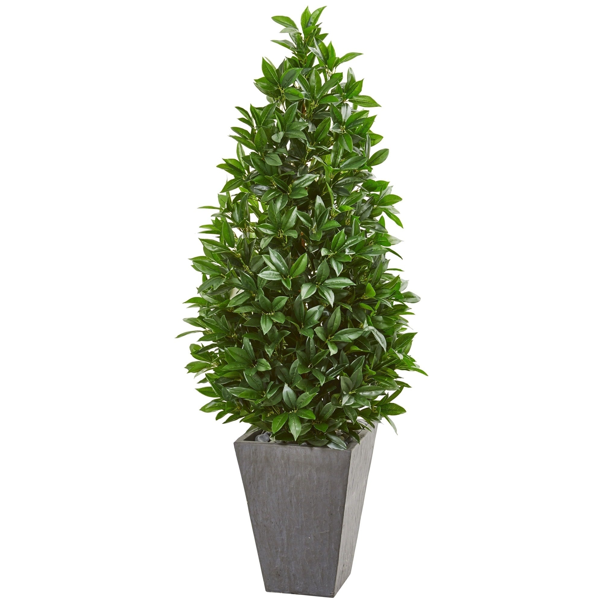 Nearly Natural Bay Leaf Cone Topiary With Slate Planter Uv Resistant Indoor Outdoor Artificial Tree