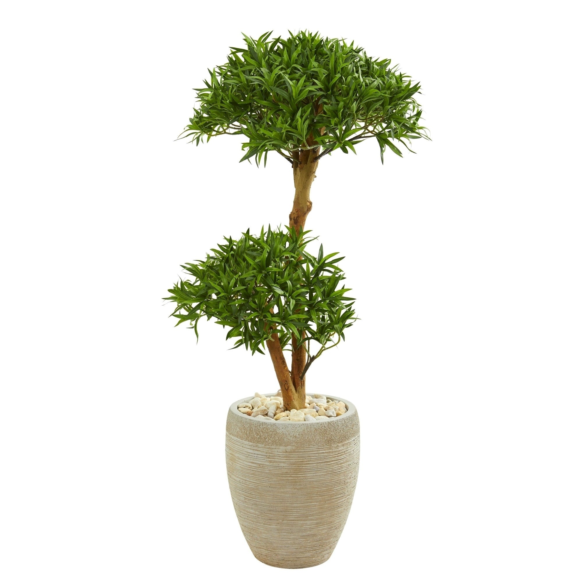 Nearly Natural Bonsai Styled Green Brown Beige Podocarpus Artificial Tree In Decorative Planter