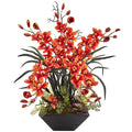 Nearly Natural Cymbidium Orchid With Black Vase Arrangement