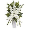 Nearly Natural Gladiolas And Fern Artificial Arrangement In White Vase