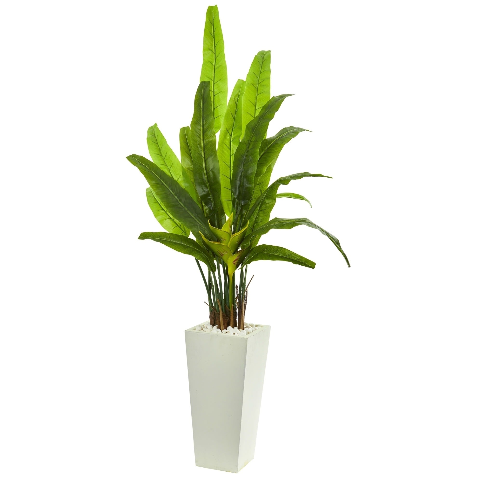 Nearly Natural Green 69 Inch Artificial Travelers Palm Tree In White Tower Planter