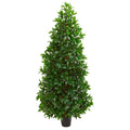 Nearly Natural Green Bay Leaf Cone Topiary Artificial Tree With Planter