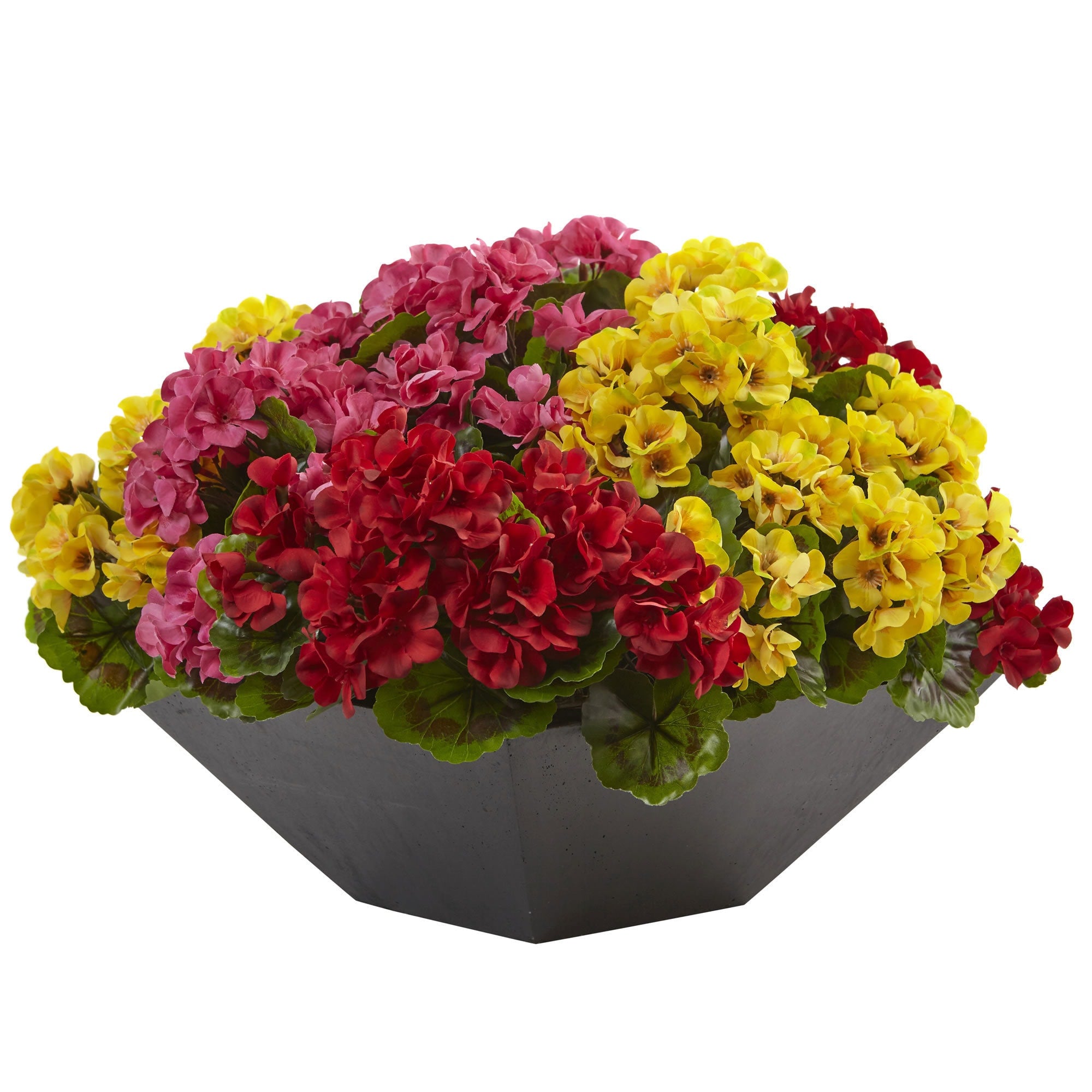 Nearly Natural Indoor Outdoor Uv Resistant Geranium With Black Planter Arrangement