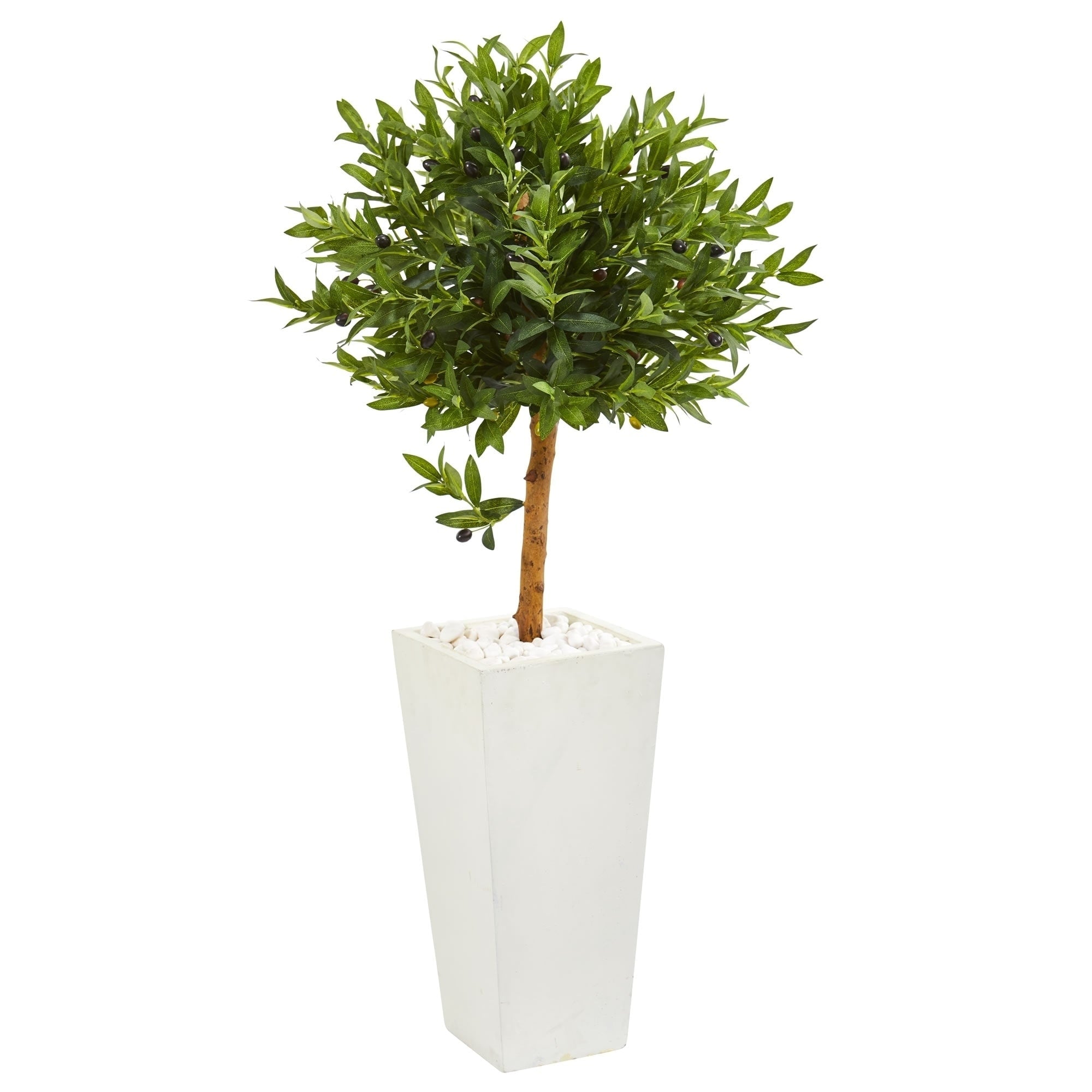 Nearly Natural Olive Topiary 4 Foot Artificial Tree In White Planter