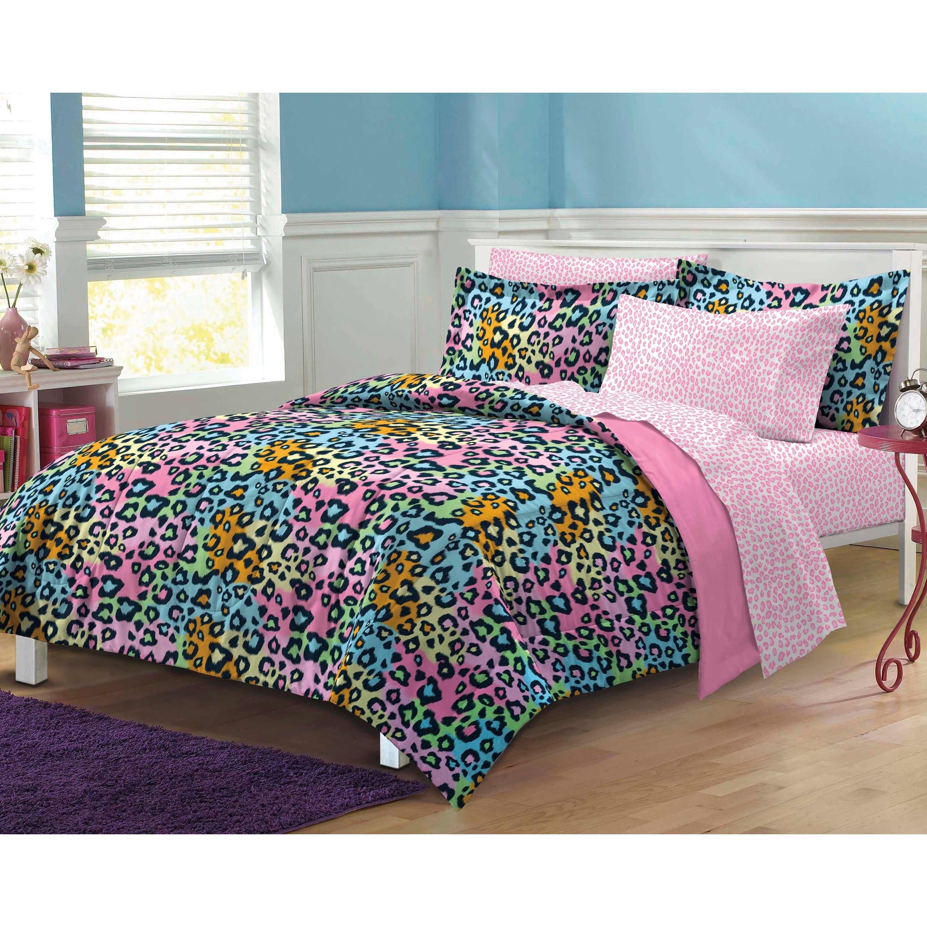 Multicolor Leopard 7 Piece Bed In A Bag With Sheet Set