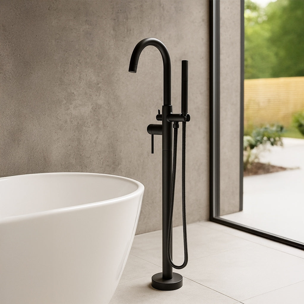 Neptune Single Handle Floor Mounted Goose Neck Freestanding Tub Filler