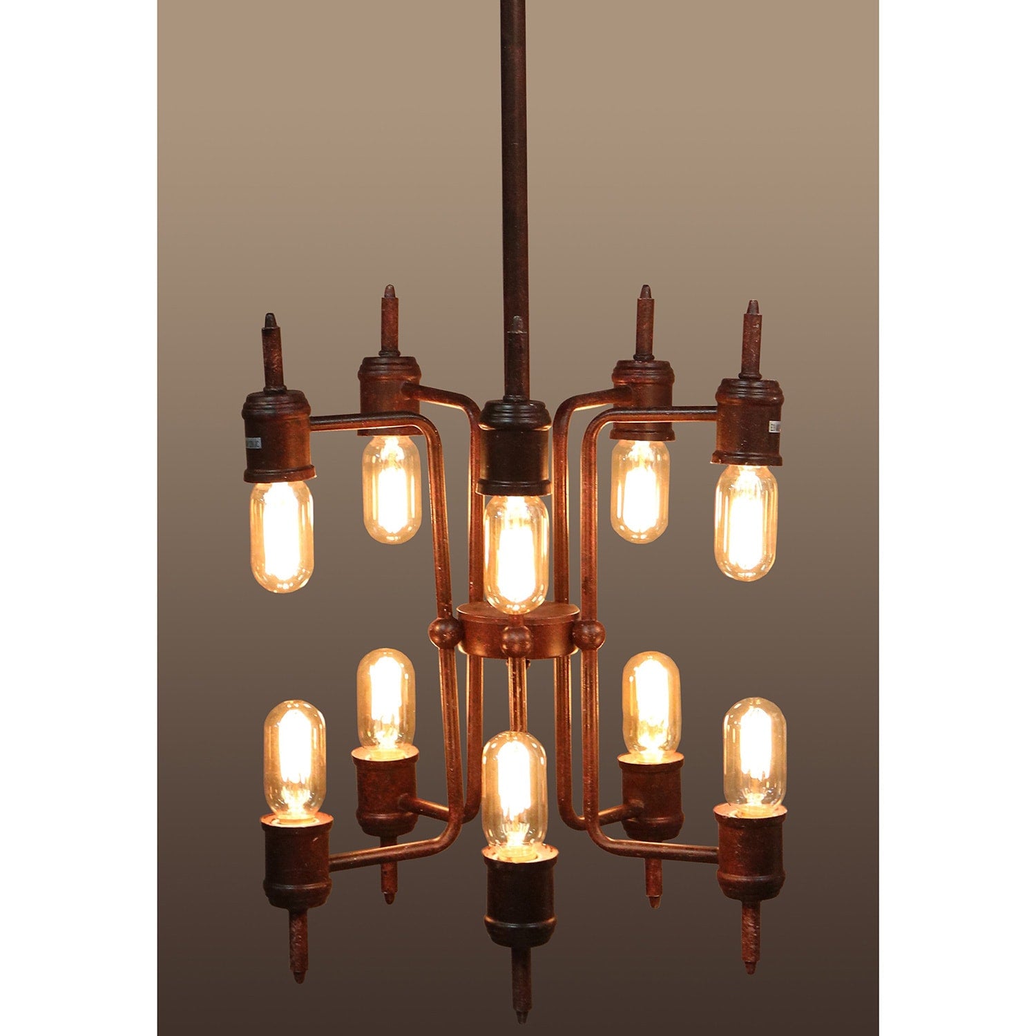 Neri 10 Light Rusty Metal 16 Inch Edison Chandelier With Bulbs Rust
