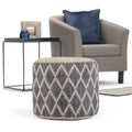 The Curated Nomad Holladay Round Pouf In Grey Natural Woven Braided Jute