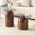 Nesting Coffee Table Set Of 2 Glass Desktop For Living Room Space Saving Circle Center Table For Saving Space