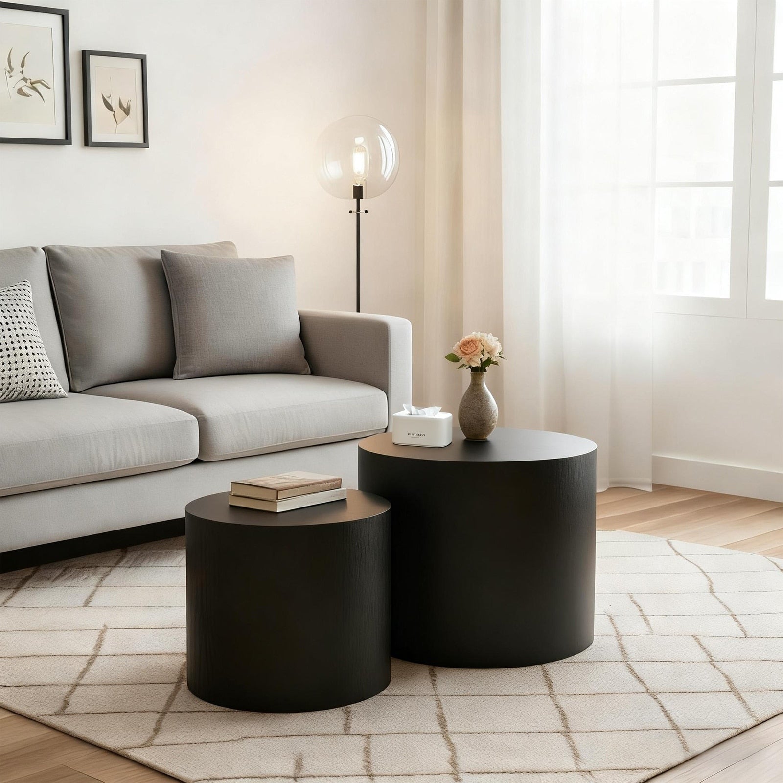 Nesting Coffee Table Set Of 2 Modern Round Coffee Table With Non Slip Feet Wood Side Table For Living Room Bedroom