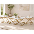 Nesting Coffee Table Set Of 3 Faux Marble Top With Golden Frame Set Of 3