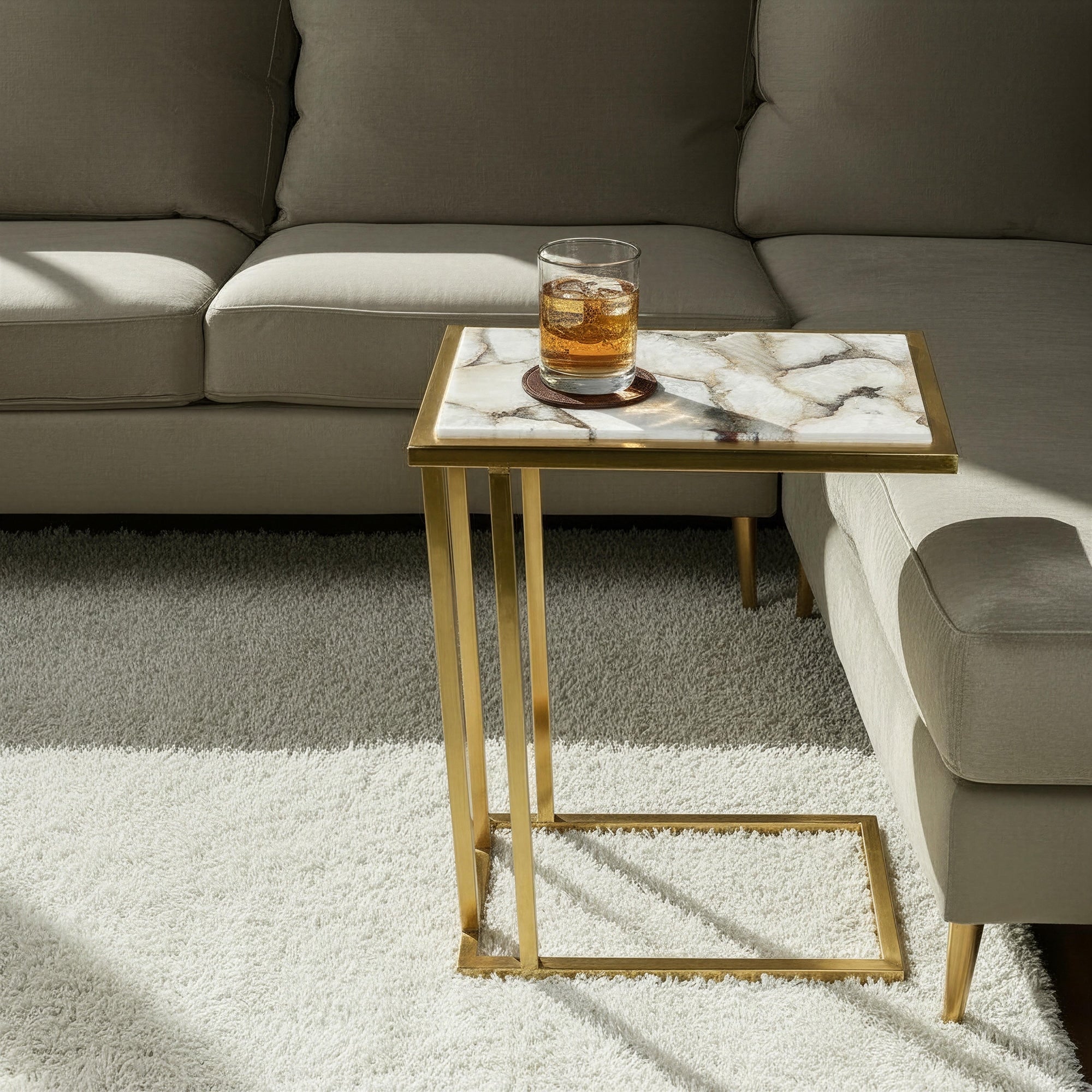 Nestique Modern Marble C Shaped Side Table By Sevita. 10 W X 18 D X 24 H