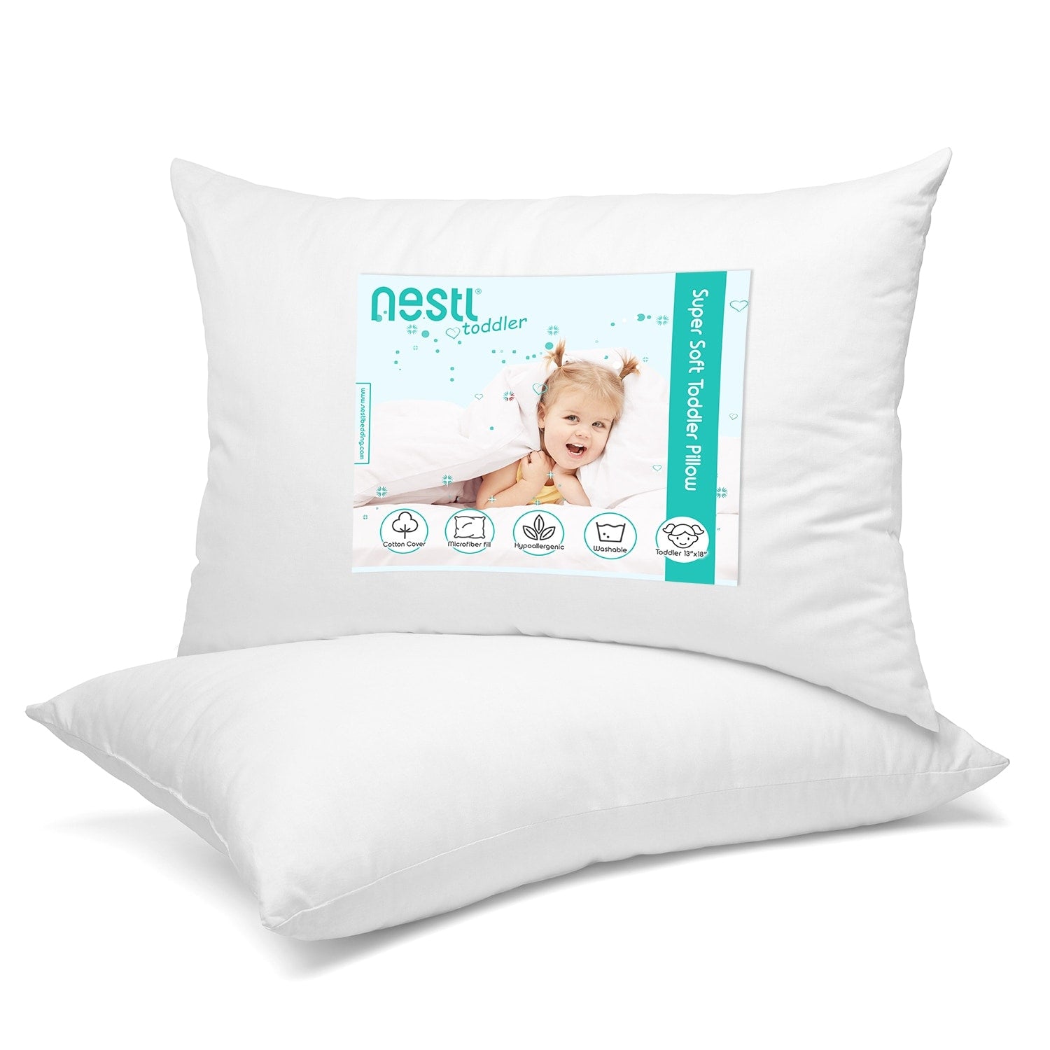Nestl Bedding 100 Organic Cotton Cover Toddler Pillow White