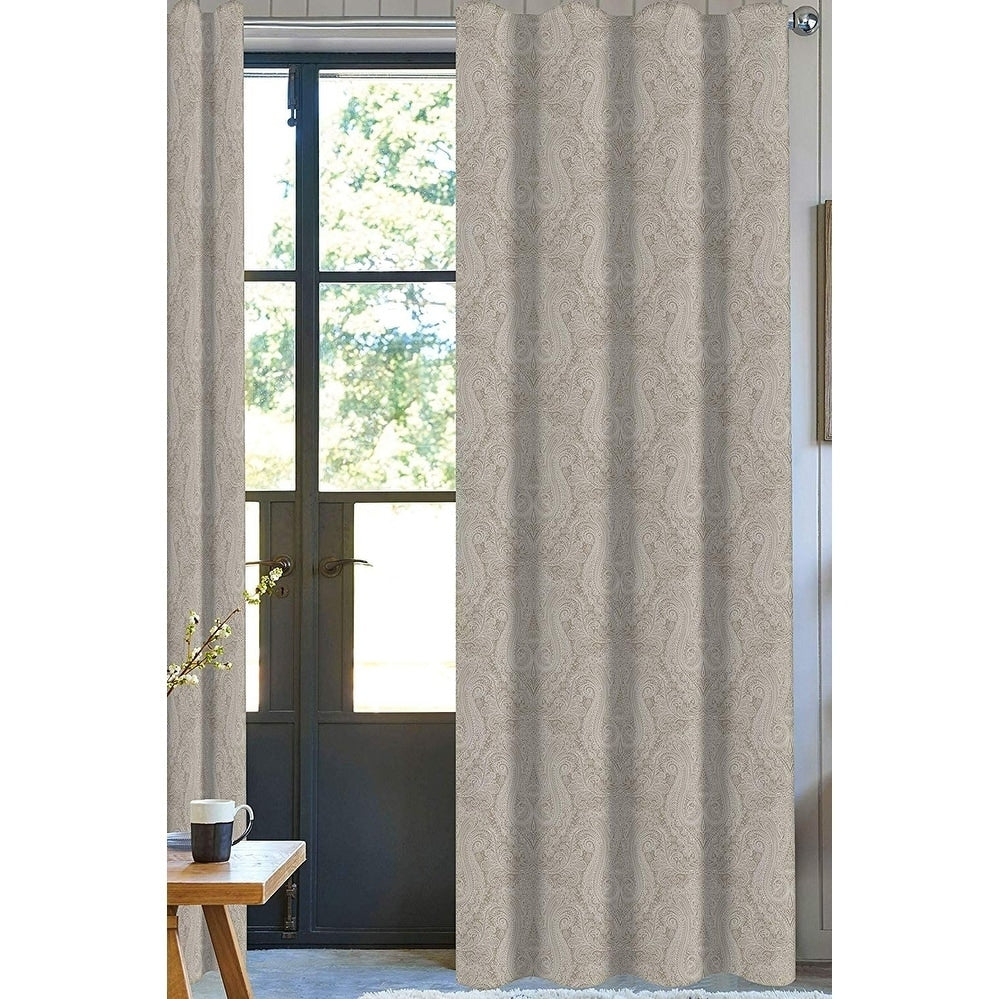 Neutral Paisley Designer Drapery Panel Set Of 2 Beige 100 Organic Cotton 2In 1 Construction Rod Pocket With Hidden Tab