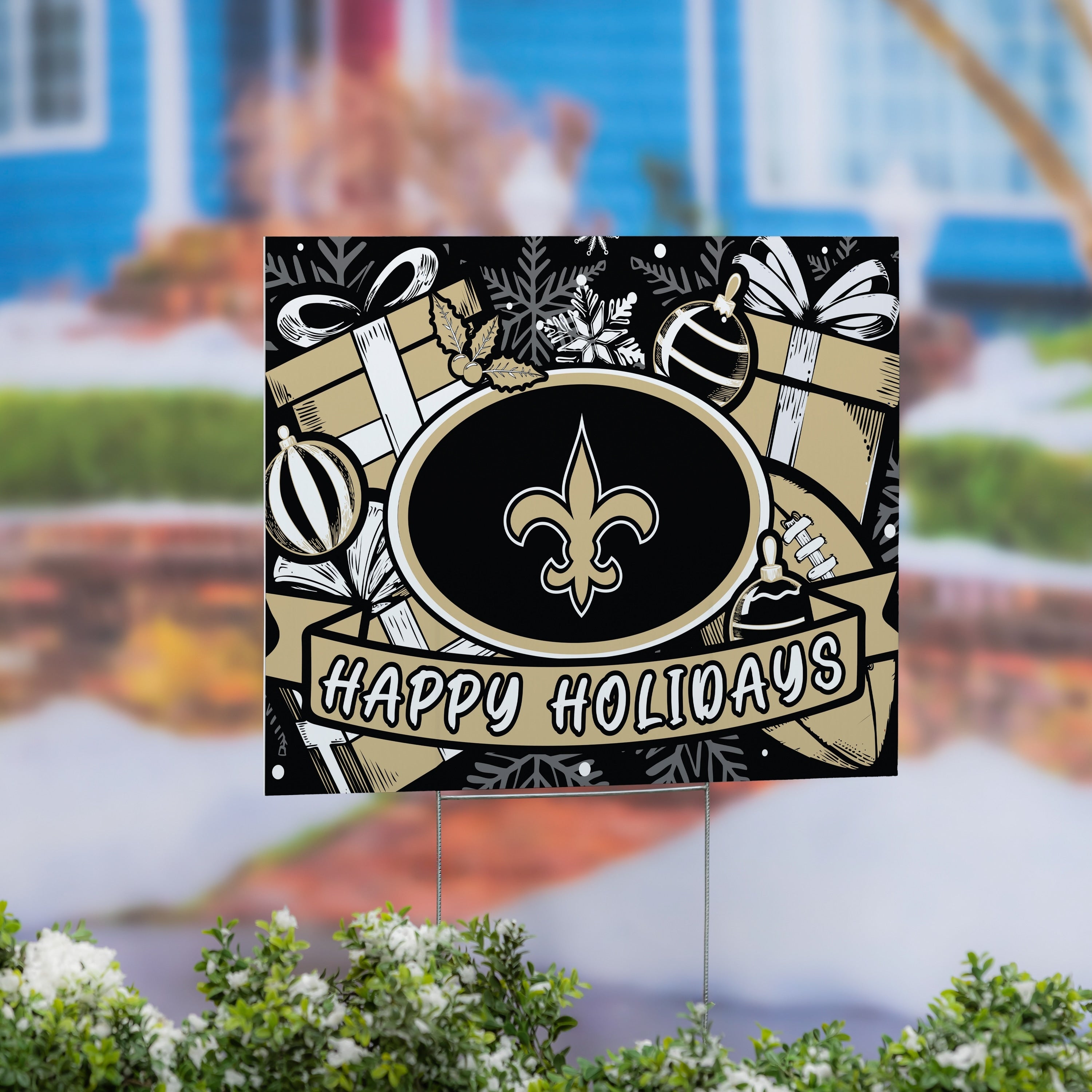 New Orleans Saints Yard Sign Happy Holidays 24 X 18