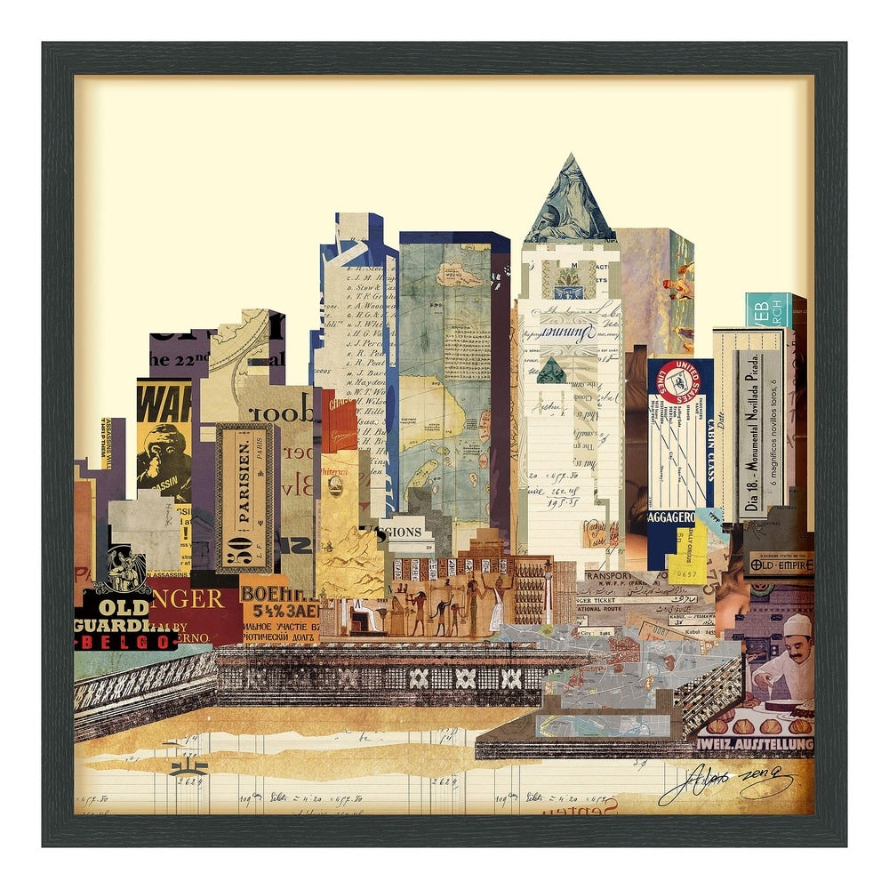 Empire Art New York City Skyline Hand Made Signed Art Collage By Ead Artists Co Op Under Tempered Glass In Black Frame