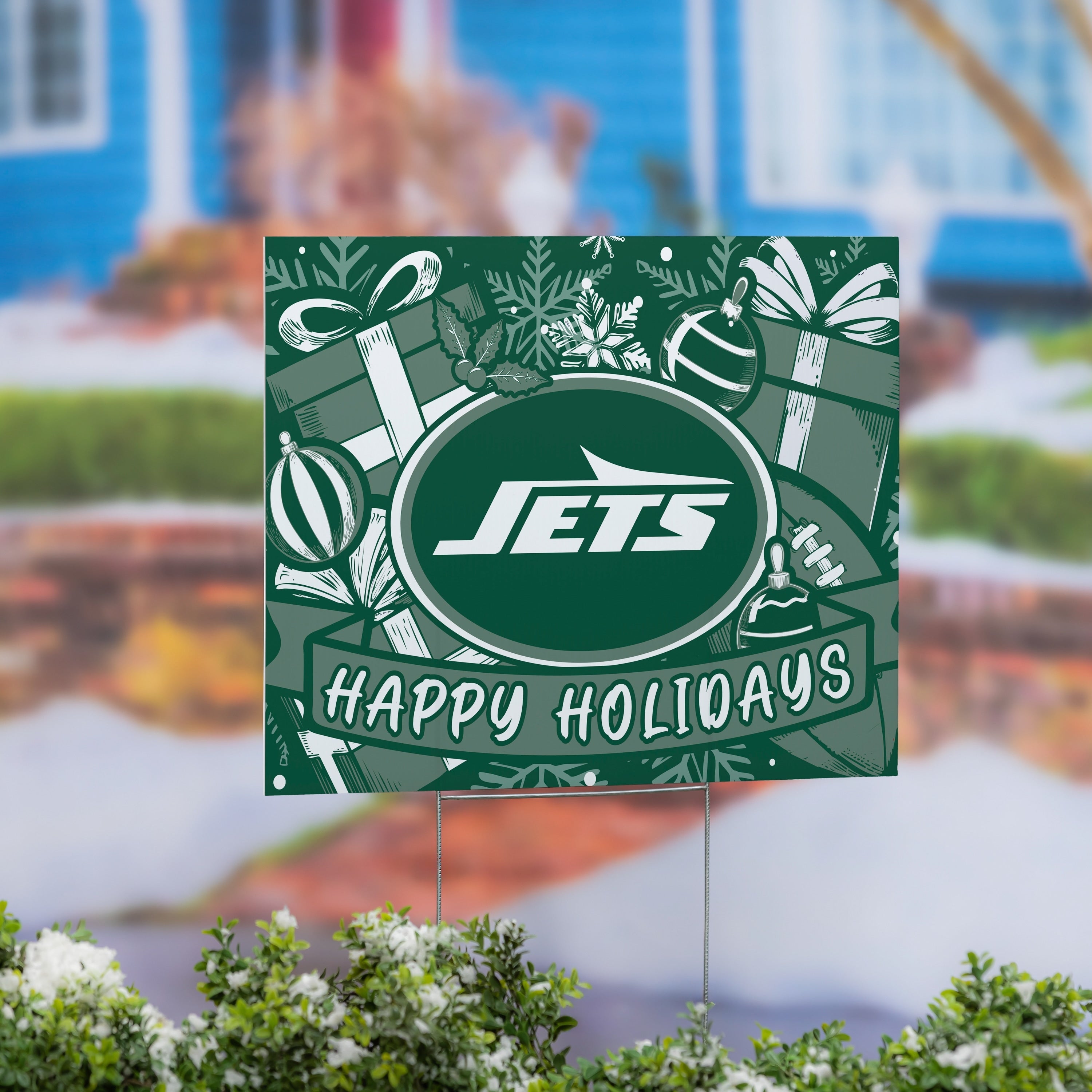 New York Jets Yard Sign Happy Holidays 24 X 18