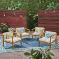 Newbury Outdoor Acacia Wood Club Chairs With Cushions Set Of 4 By Christopher Knight Home