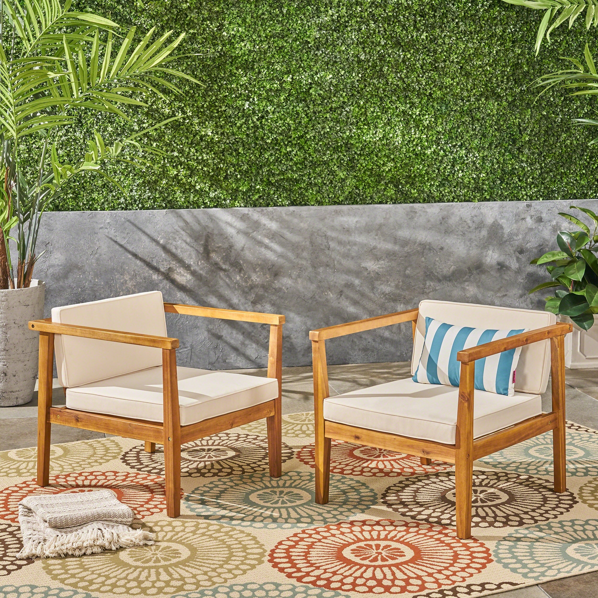 Newbury Outdoor Acacia Wood Club Chairs With Cushions Set Of 2 By Christopher Knight Home