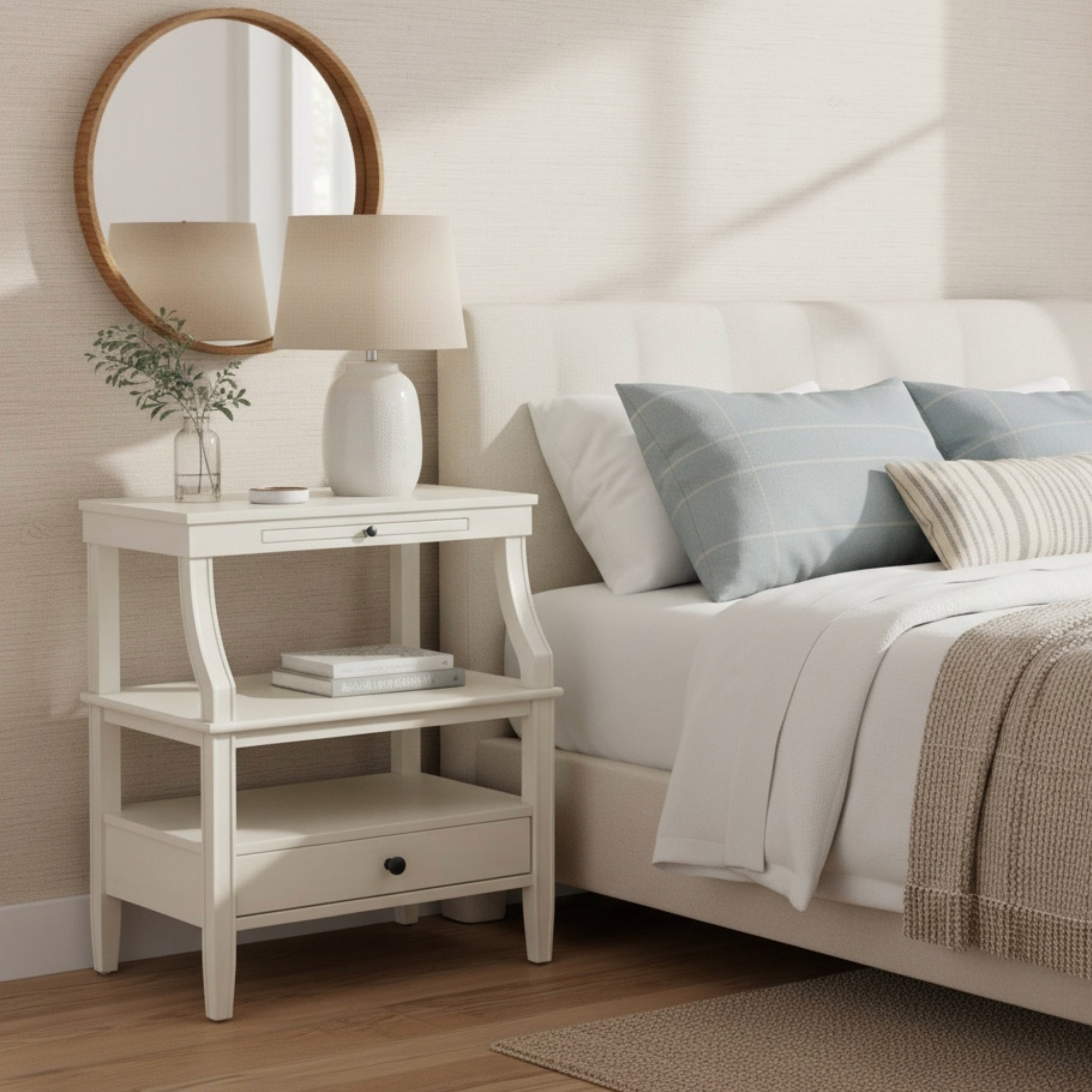Newland Antique White Storage Nightstand