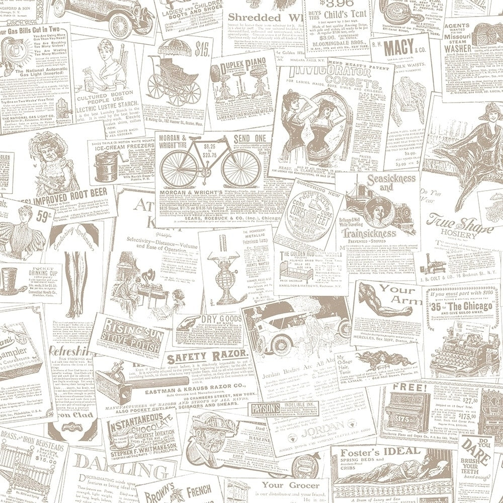 Newspaper Wallpaper Novelty In Beige