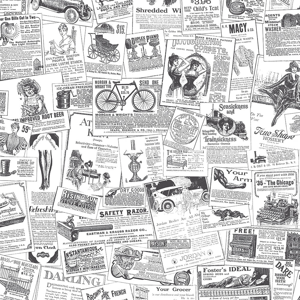 Newspaper Wallpaper Novelty In Black White