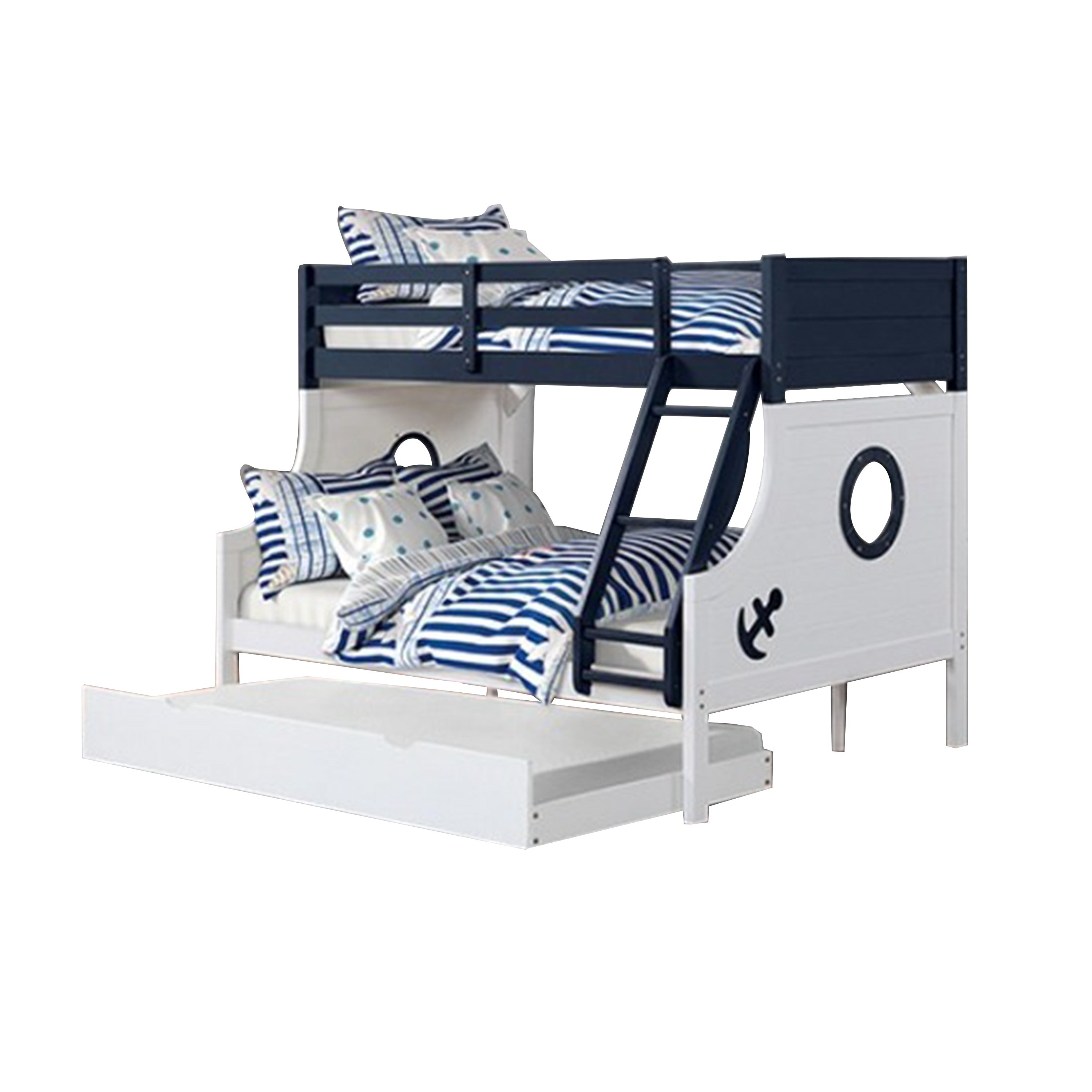 Nexo Twin Over Full Bunk Bed Nautical Accents In White Dark Blue