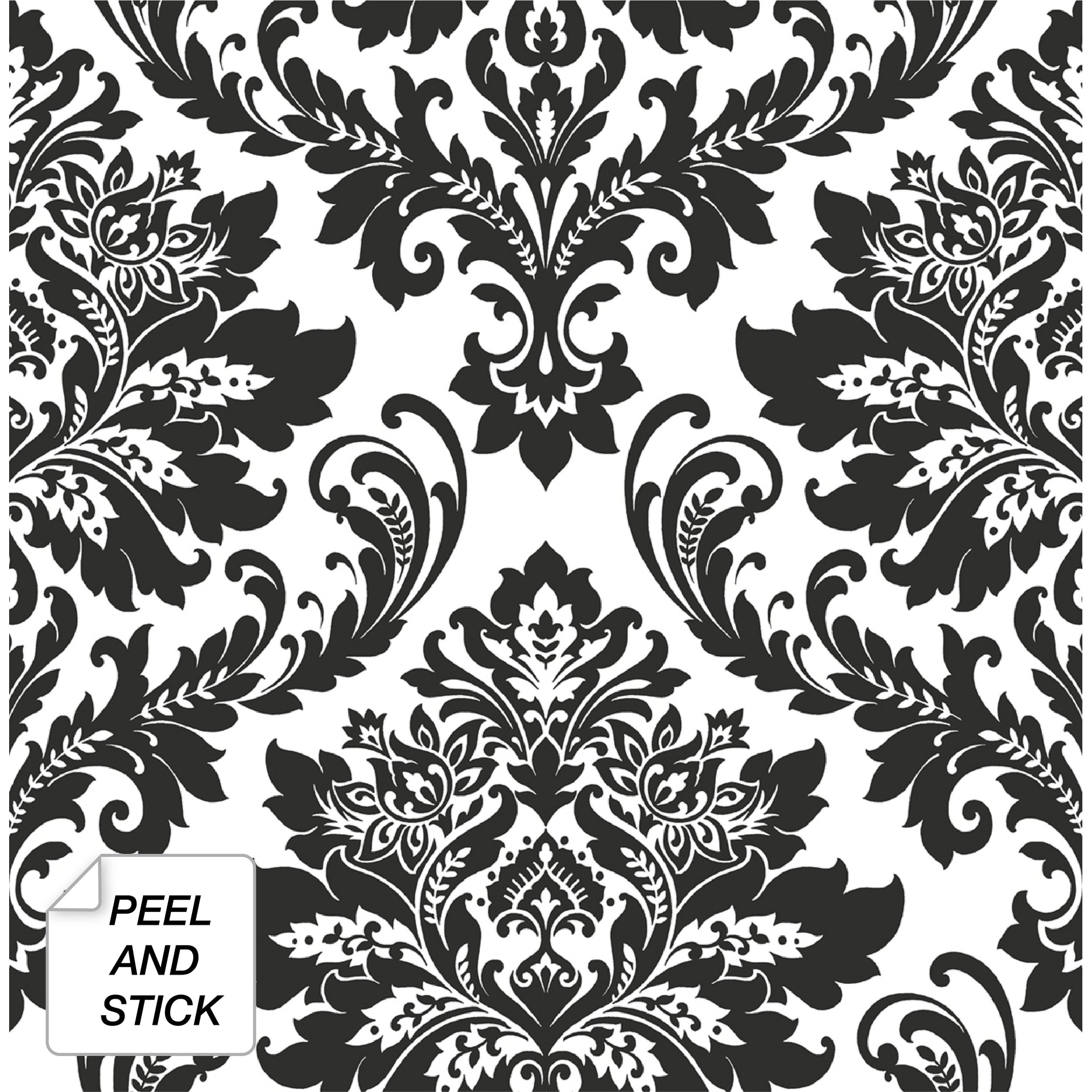 Nextwall Black Damask Peel And Stick Removable Wallpaper 20.5 In. W X 18 Ft. L