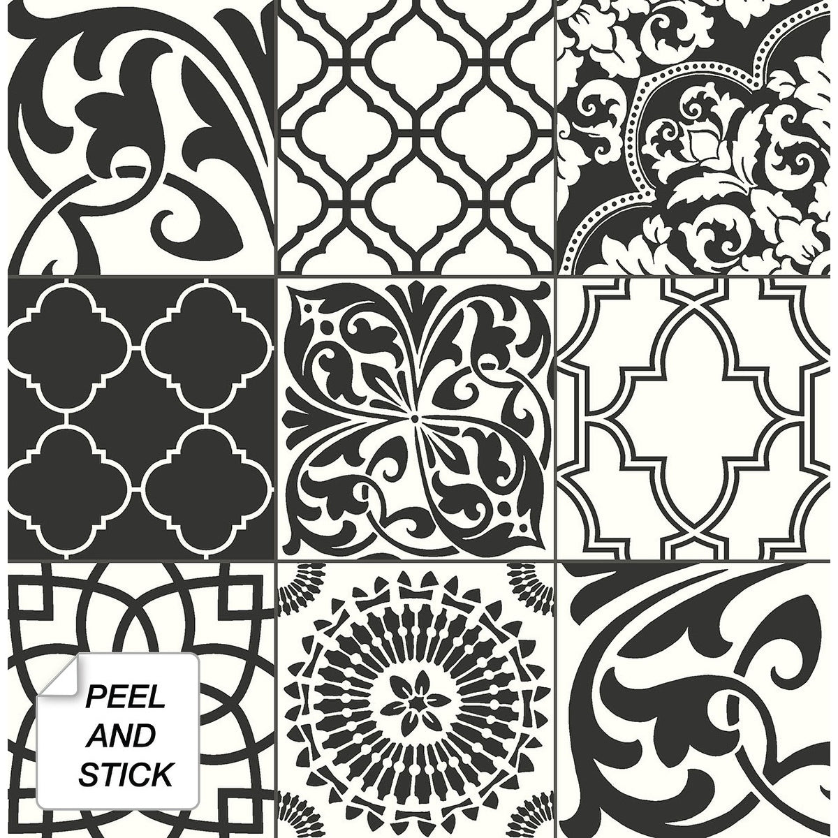Nextwall Black And White Graphic Tile Peel And Stick Removable Wallpaper 20.5 In. W X 18 Ft. L