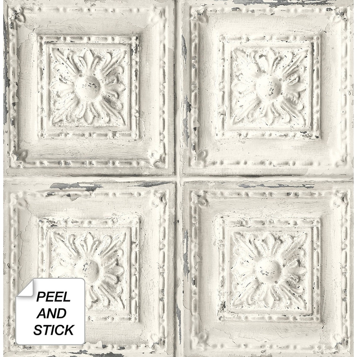 Nextwall Distressed Tin Tile Peel And Stick Removable Wallpaper 20.5 In. W X 18 Ft. L