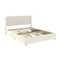 Nia Queen Bed 2 Storage Drawers Wingback Tufted Ivory Velvet Headboard