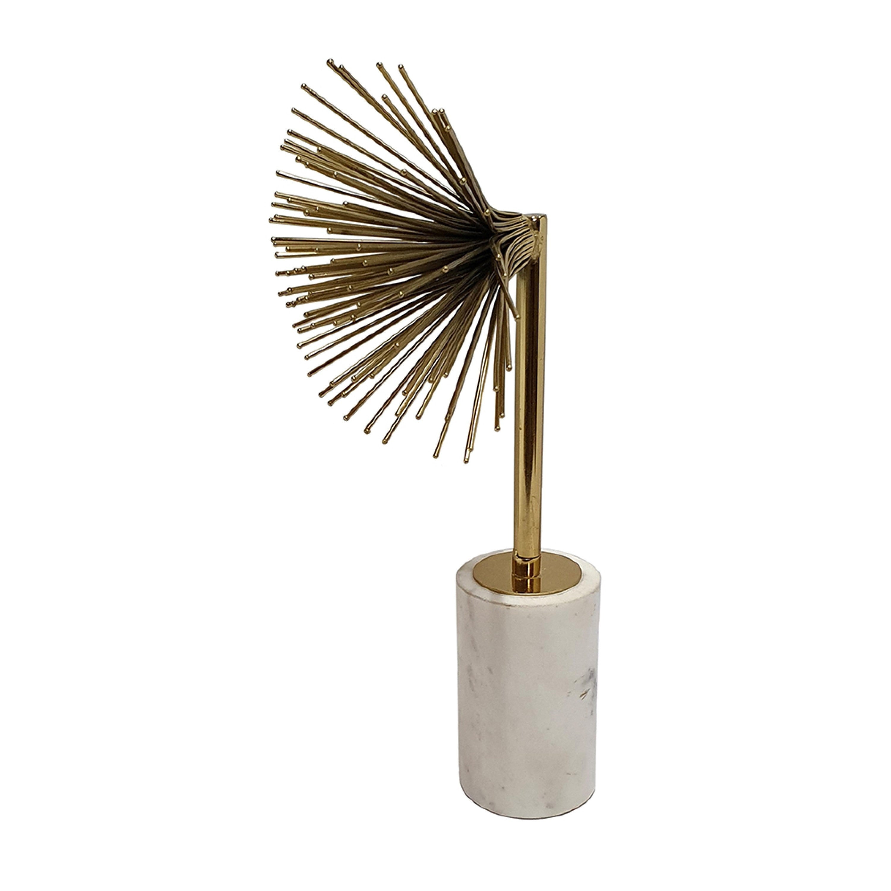 Nian Sunburst Statuary With White Marble Base Gold Metal Spokes 14 Inch