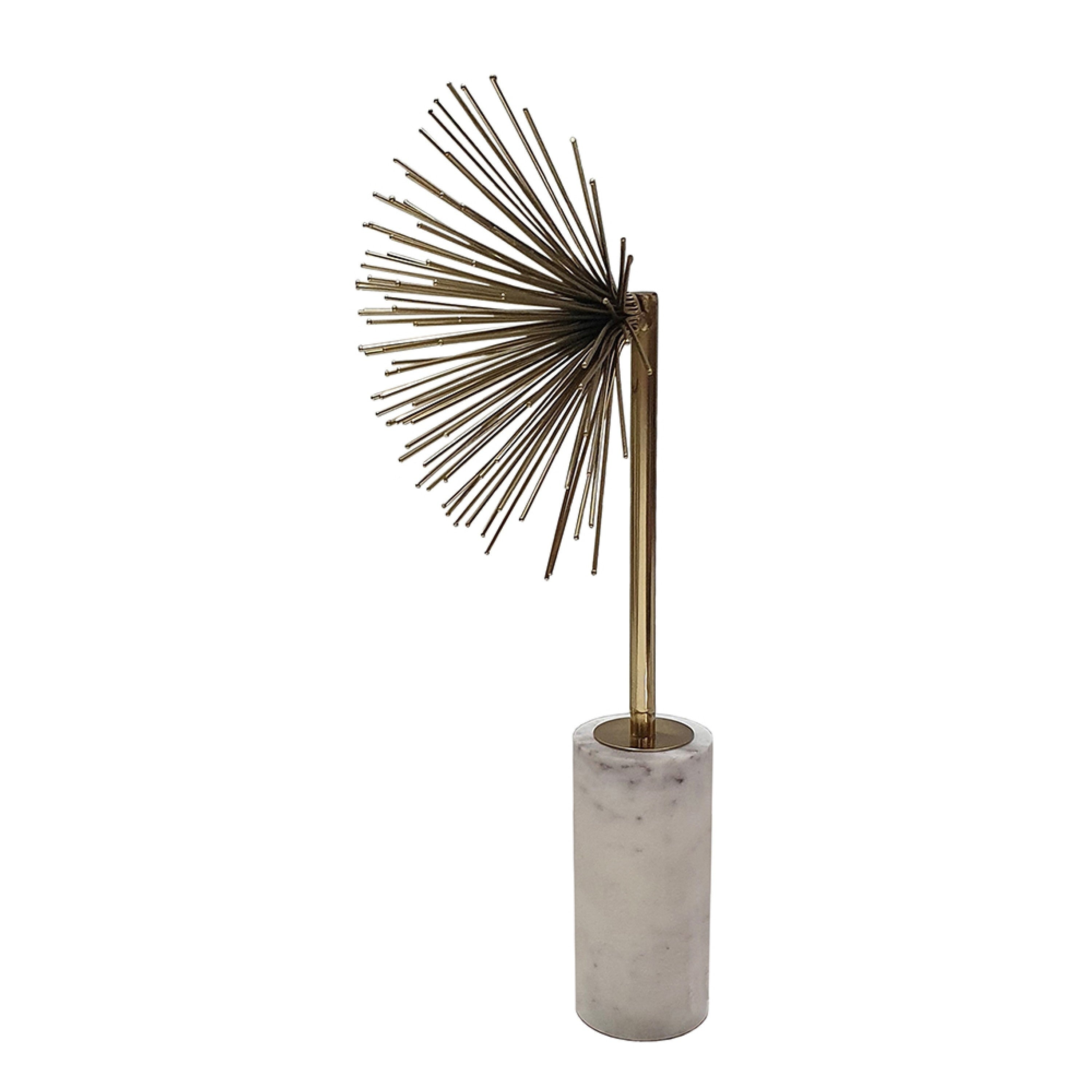 Nian Sunburst Statuary With White Marble Base Gold Metal Spokes 18 Inch