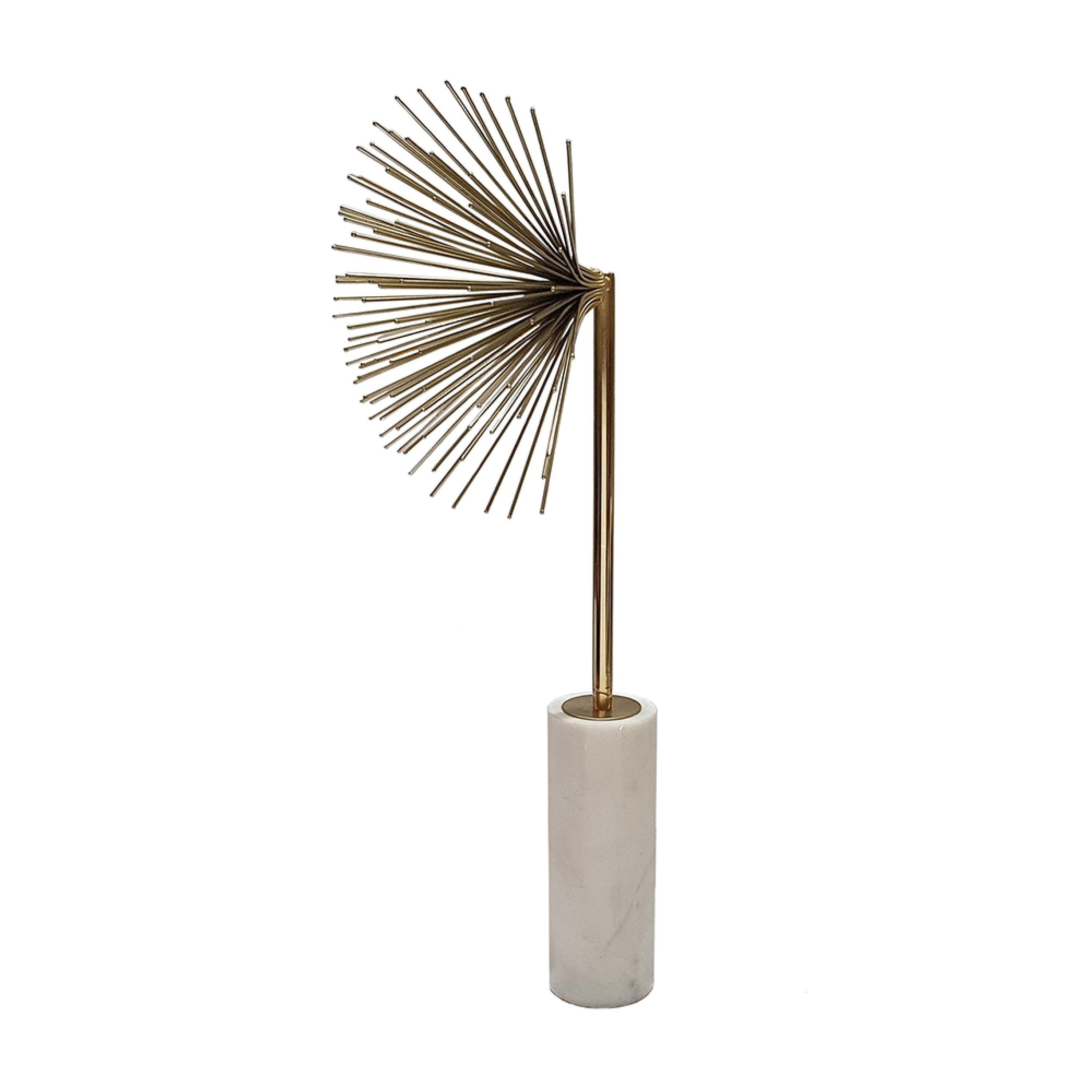 Nian Sunburst Statuary With White Marble Base Gold Metal Spokes 23 Inch