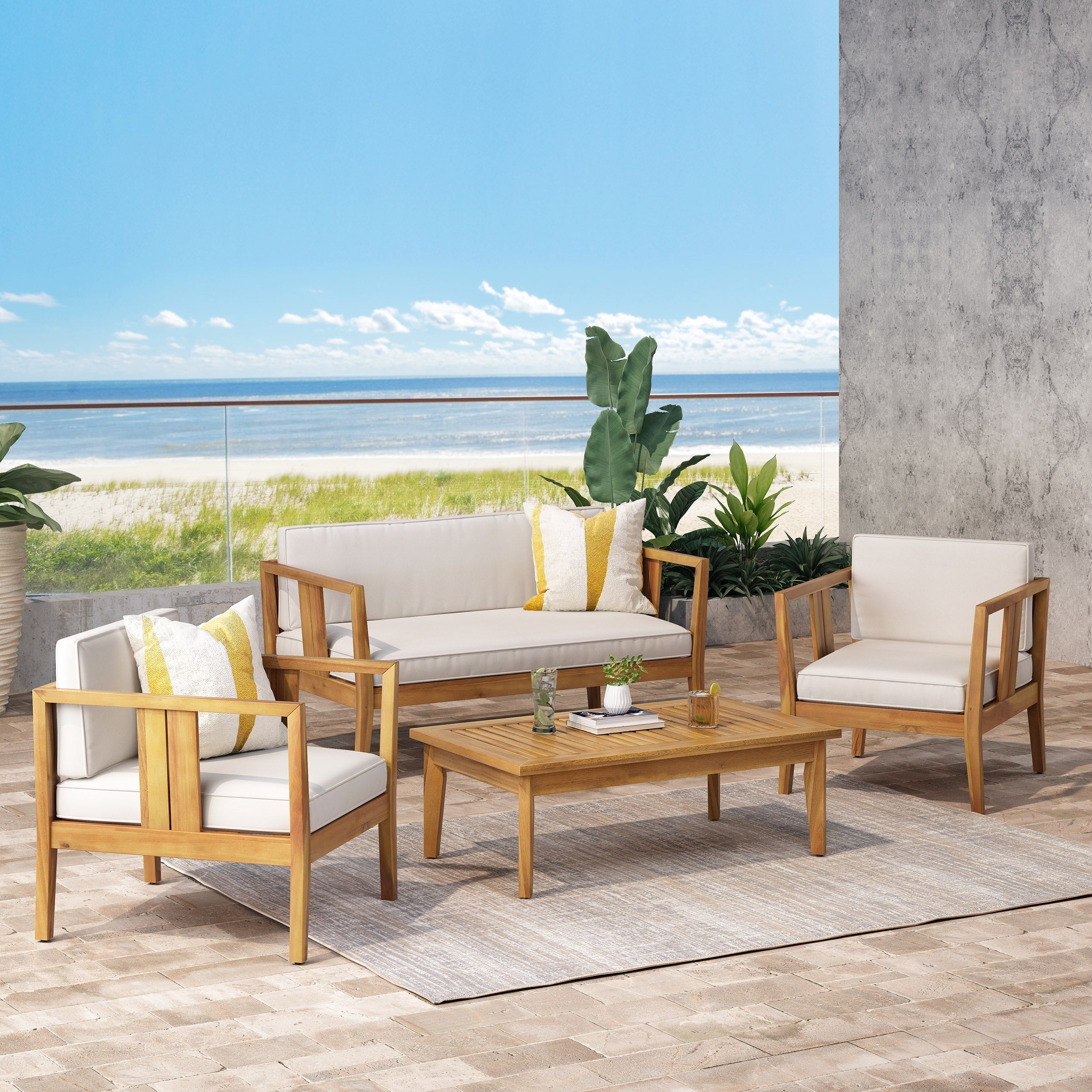 Nicholson Outdoor 4 Seater Acacia Wood Chat Set By Christopher Knight Home
