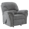 Nickel Nailhead Trim Fabric Upholstered Rocker Recliner Gray