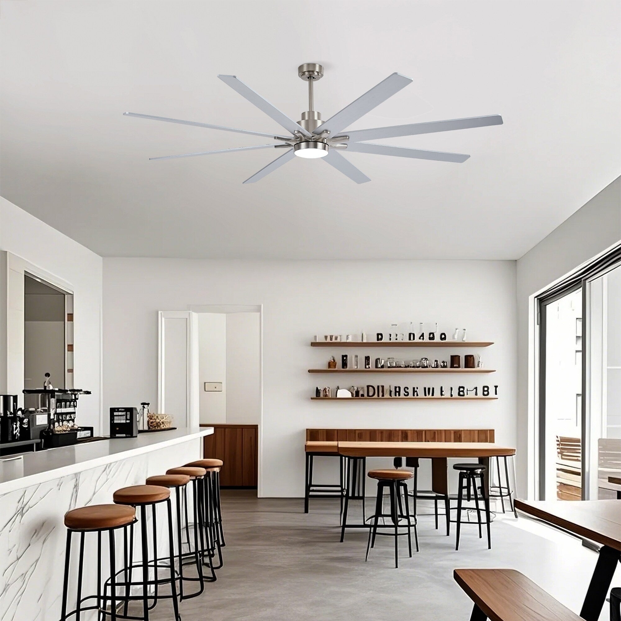 Nickel Silver Ceiling Fan With Dimmable Led Light Remote Control