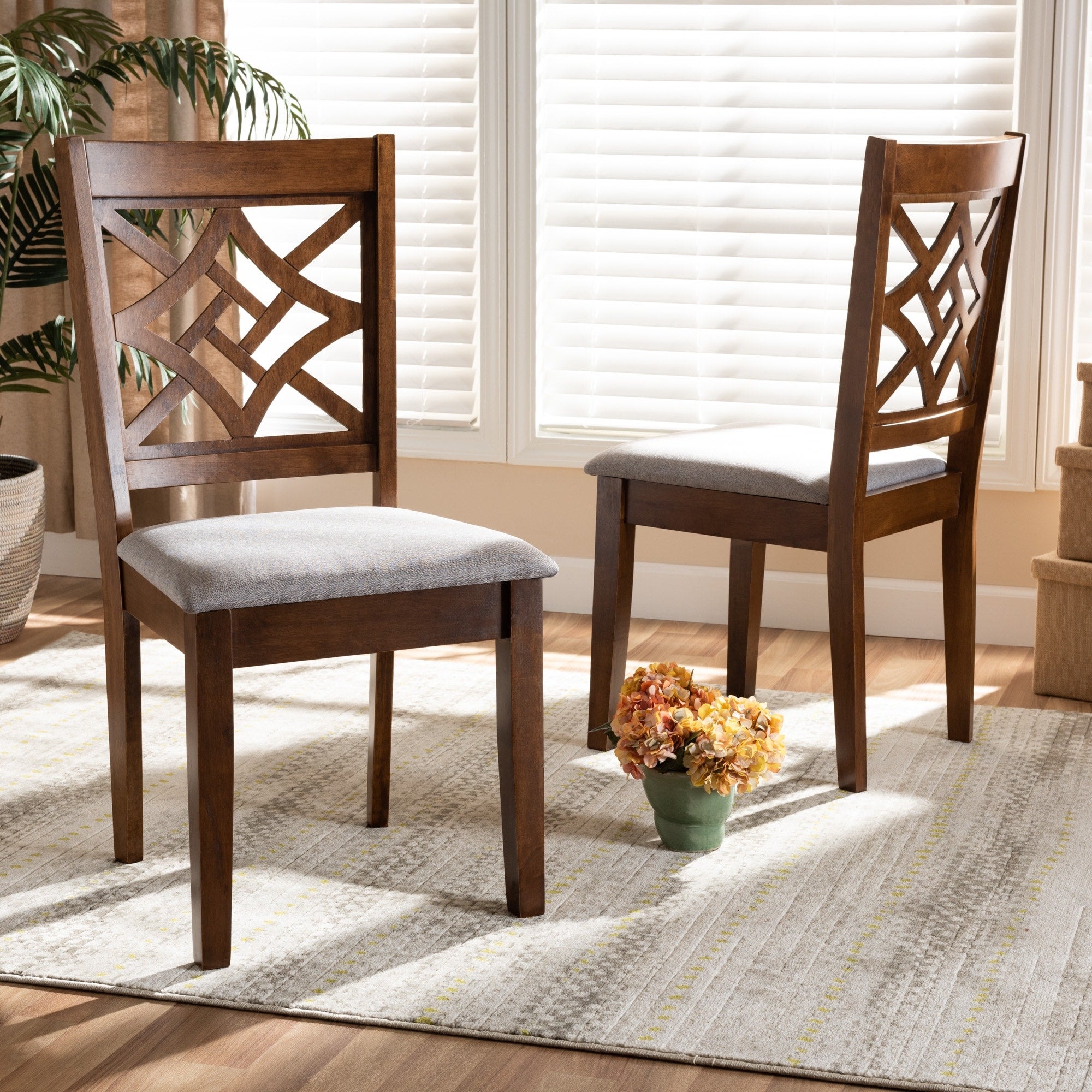 Nicolette Grey Fabric And Walnut Brown Wood 2 Pc Dining Chair Set