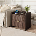 Nightstand Set Of 2 Double Drawer Storage With Charging Station For Bedroom Living Room