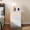 Nightstand With Built In Charging Station And Led Lighting 3 Drawer Sliding Top Modern Bedside Table