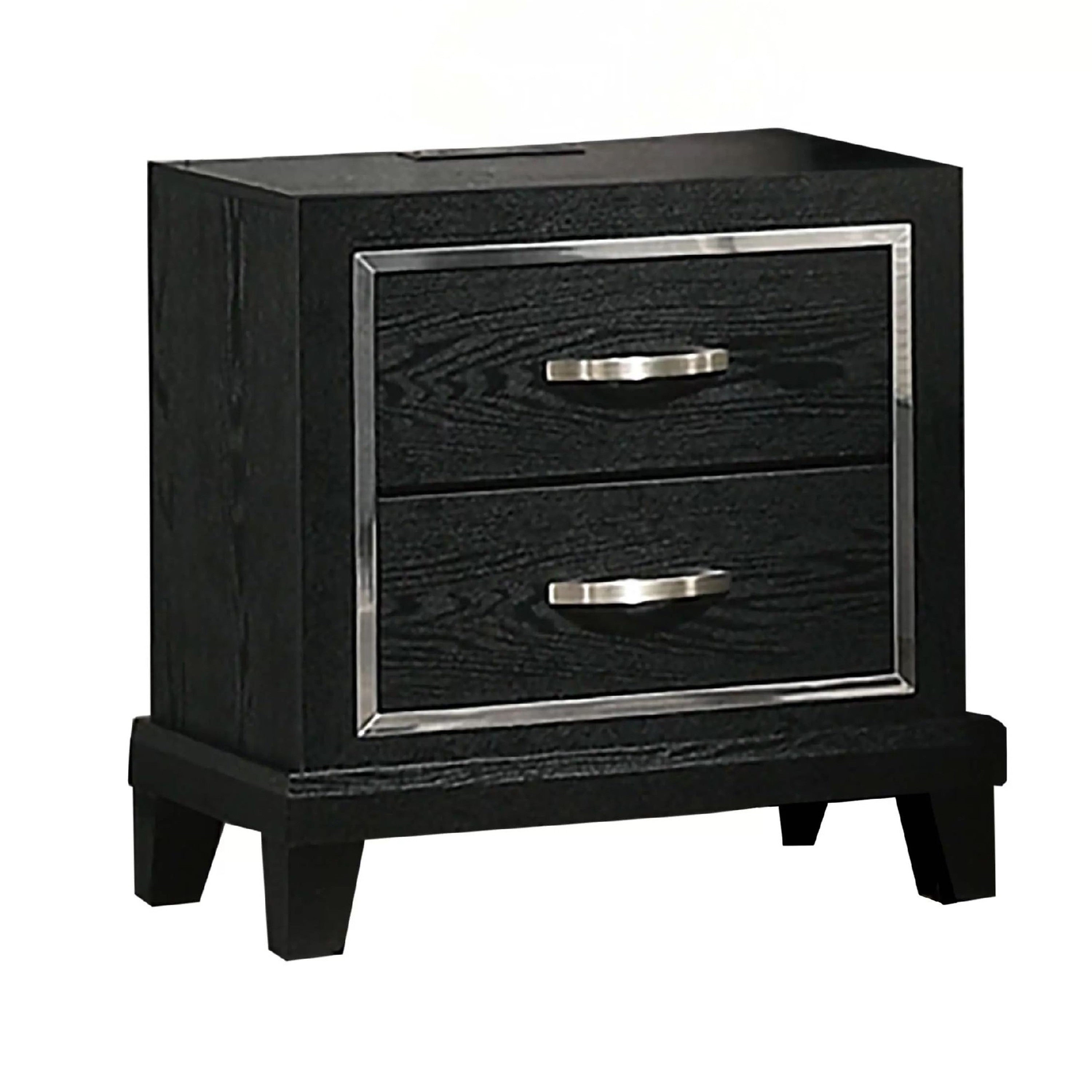 Nightstand With Charging Station 2 Drawers Black Rubberwood 24 Inch