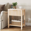 Nightstand With Drawers Fluted Bedside Table With Charging Station