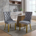 Nikki Collection Modern Contemporary Velvet Upholstered Dining Chair With Golden Wood Legs Nailhead Trim 2 Pcs Set